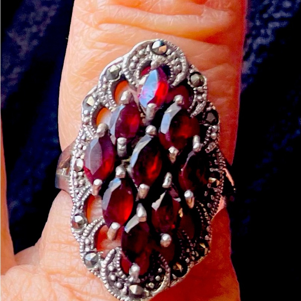 Vintage marcasite and garnet ring